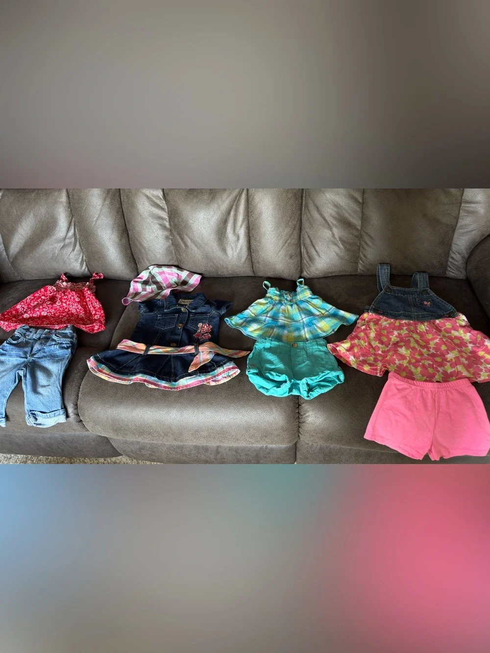 Bundle of 4 - Size 12-Month Girls Outfit Set - Pink, Teal & Denim Mix